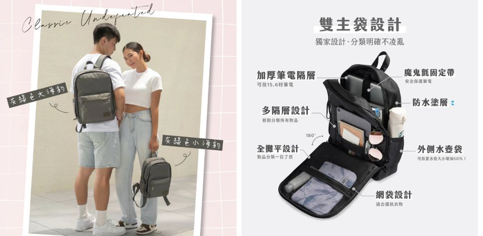 HC STORE雙主袋防潑水後背包